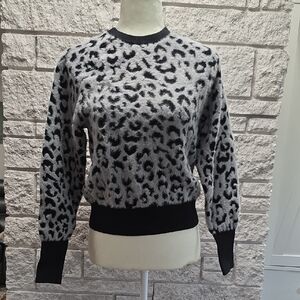 Halogen Gray and Black Leopard Crewneck Sweater